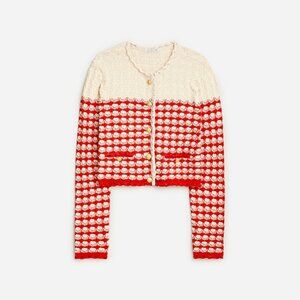 NWT J.Crew Textured Crochet Lady Jacket in Moroccan Sand Red Cardigan Sweater M